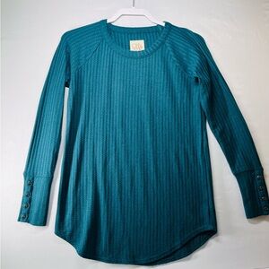 Chaser Teal Long Sleeve Top with‎ Button sleeve Detail
